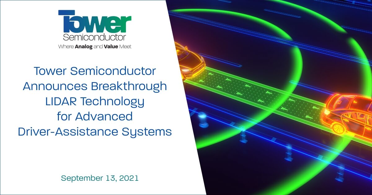 Tower Semiconductor Announces Breakthrough LiDAR Technology for Advanced Driver-Assistance Systems