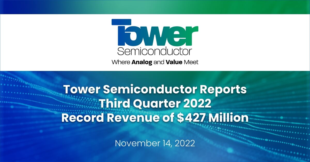 Tower Semiconductor Reports Third Quarter 2022 Record Revenue of $427 Million